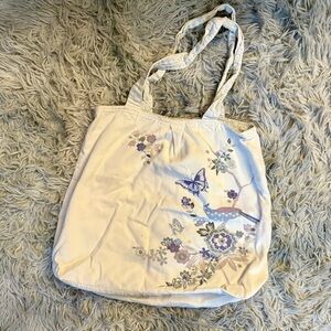 Accessorize Floral Butterfly Doublesided Tote Bag - Cream and  Purple